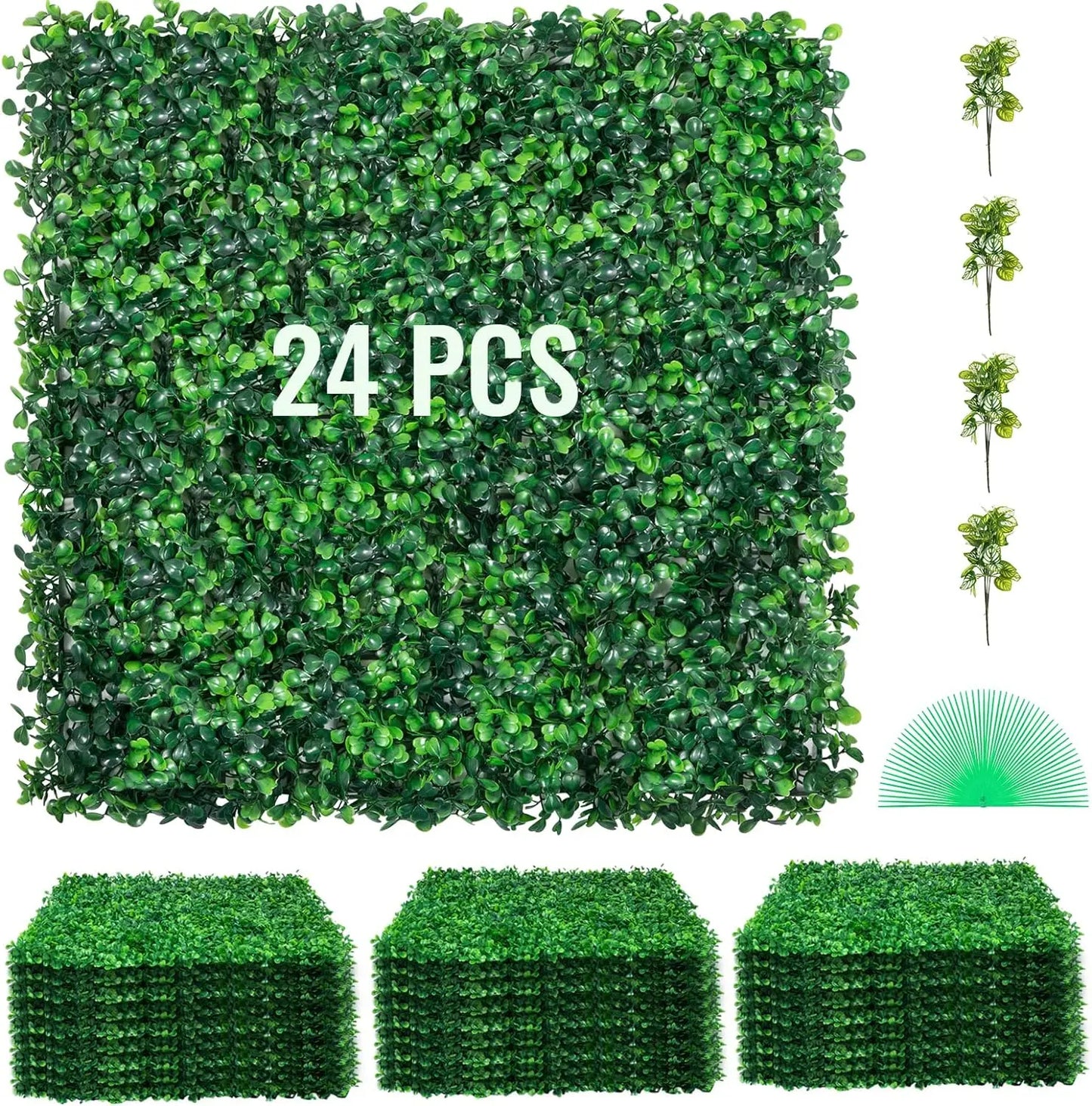 Artificial Boxwood Panels, 24 PCS 20"x20" Faux Boxwood Hedge Wall for Indoor & Outdoor Garden Fence, Backyard & Home Decor