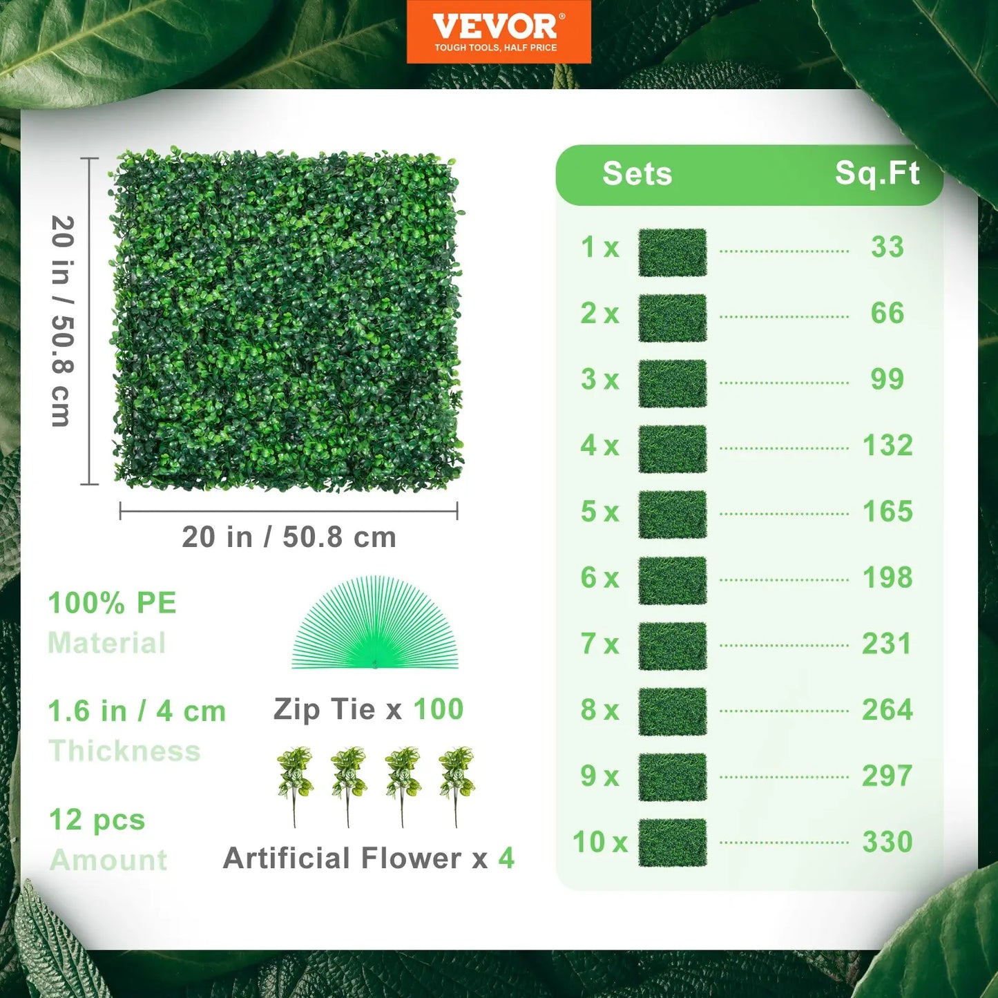 Artificial Boxwood Panels, 24 PCS 20"x20" Faux Boxwood Hedge Wall for Indoor & Outdoor Garden Fence, Backyard & Home Decor