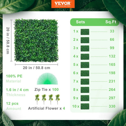 Artificial Boxwood Panels, 24 PCS 20"x20" Faux Boxwood Hedge Wall for Indoor & Outdoor Garden Fence, Backyard & Home Decor