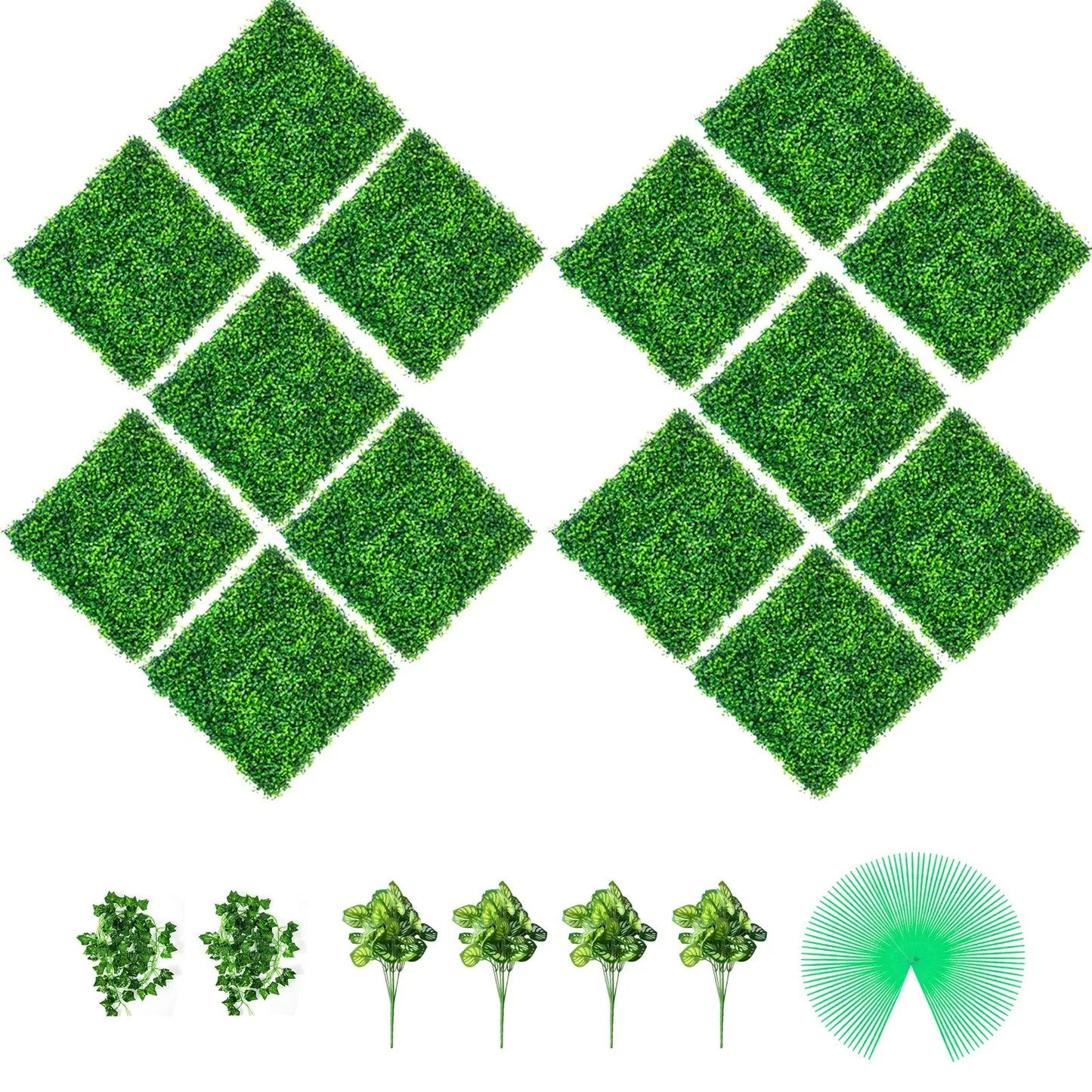 Artificial Boxwood Panels, 24 PCS 20"x20" Faux Boxwood Hedge Wall for Indoor & Outdoor Garden Fence, Backyard & Home Decor