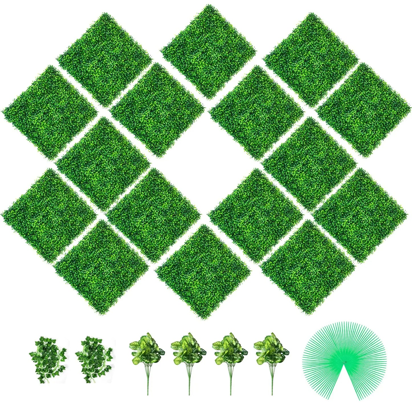 Artificial Boxwood Panels, 24 PCS 20"x20" Faux Boxwood Hedge Wall for Indoor & Outdoor Garden Fence, Backyard & Home Decor