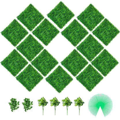Artificial Boxwood Panels, 24 PCS 20"x20" Faux Boxwood Hedge Wall for Indoor & Outdoor Garden Fence, Backyard & Home Decor