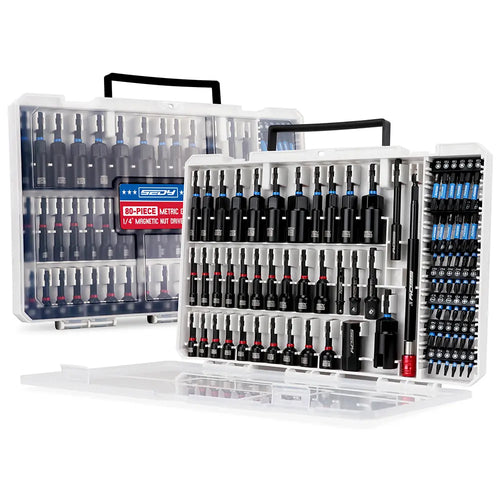 41/59/80-Piece Magnetic Impact Nut Driver Set – SAE & Metric Socket Bits with Adapters, Extensions & Tool Holder