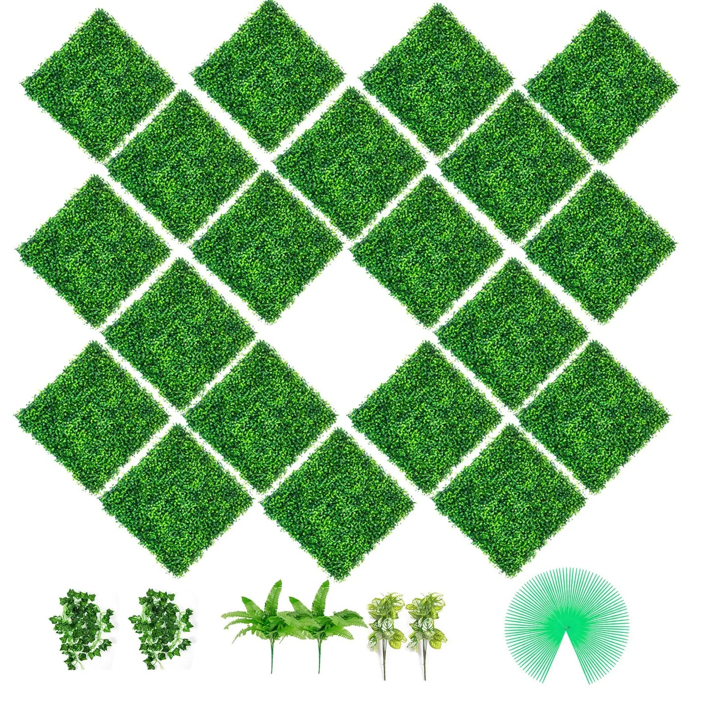 Artificial Boxwood Panels, 24 PCS 20"x20" Faux Boxwood Hedge Wall for Indoor & Outdoor Garden Fence, Backyard & Home Decor