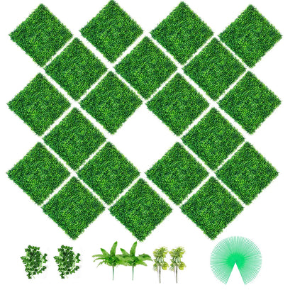 Artificial Boxwood Panels, 24 PCS 20"x20" Faux Boxwood Hedge Wall for Indoor & Outdoor Garden Fence, Backyard & Home Decor