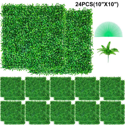 Artificial Boxwood Panels, 24 PCS 20"x20" Faux Boxwood Hedge Wall for Indoor & Outdoor Garden Fence, Backyard & Home Decor