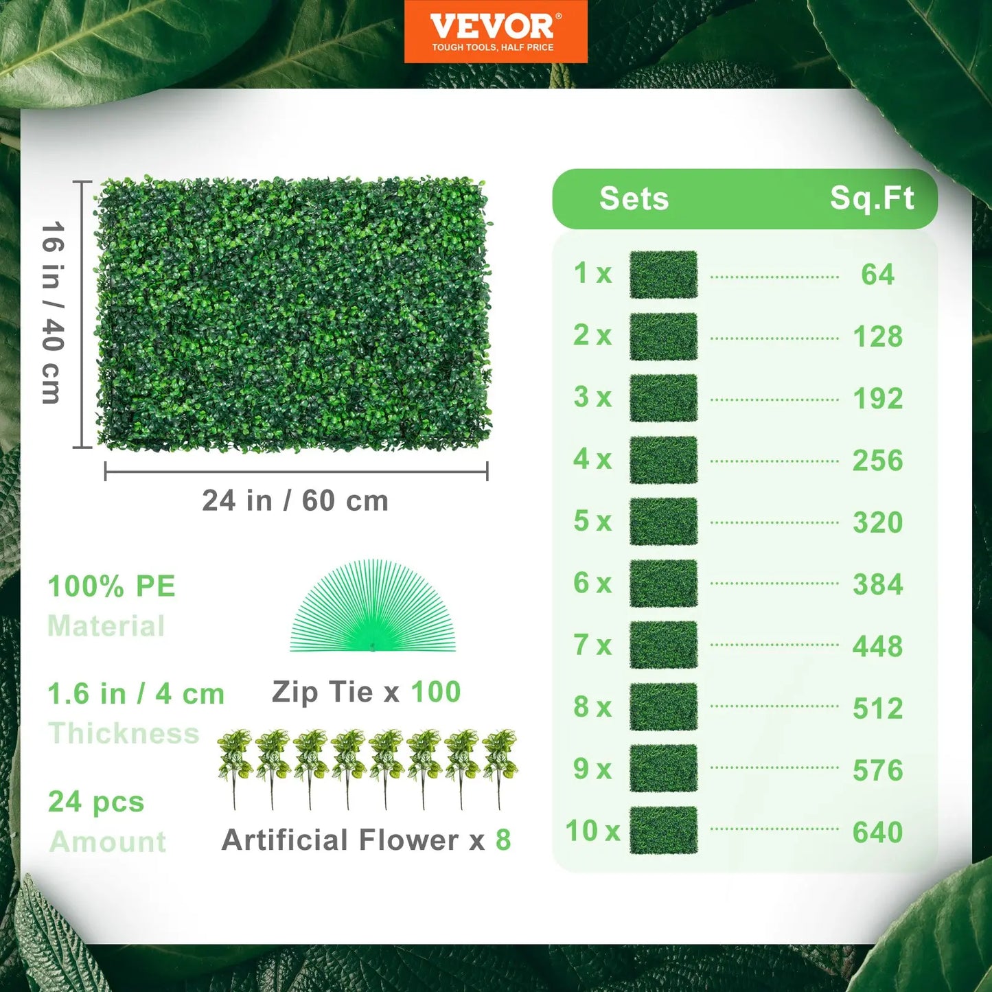 Artificial Boxwood Panels, 24 PCS 20"x20" Faux Boxwood Hedge Wall for Indoor & Outdoor Garden Fence, Backyard & Home Decor