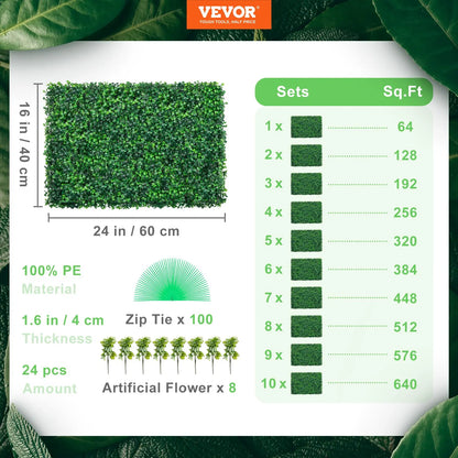 Artificial Boxwood Panels, 24 PCS 20"x20" Faux Boxwood Hedge Wall for Indoor & Outdoor Garden Fence, Backyard & Home Decor