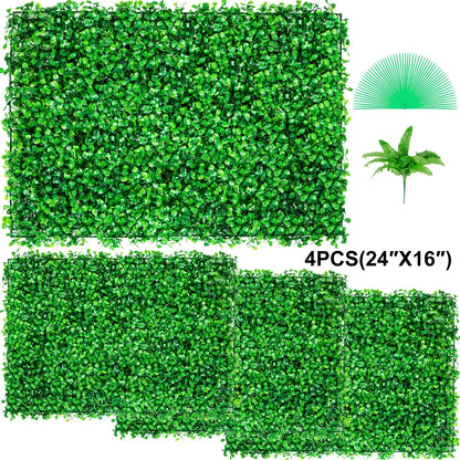 Artificial Boxwood Panels, 24 PCS 20"x20" Faux Boxwood Hedge Wall for Indoor & Outdoor Garden Fence, Backyard & Home Decor