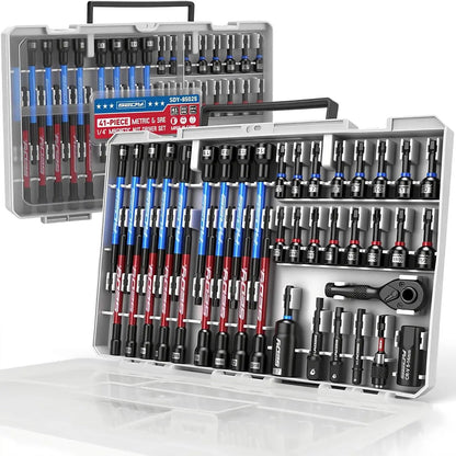 41/59/80-Piece Magnetic Impact Nut Driver Set – SAE & Metric Socket Bits with Adapters, Extensions & Tool Holder