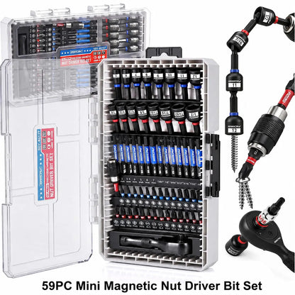41/59/80-Piece Magnetic Impact Nut Driver Set – SAE & Metric Socket Bits with Adapters, Extensions & Tool Holder