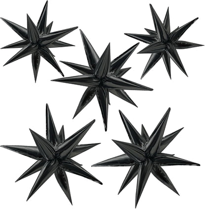 60-Piece Black Balloon Set with 12 Foil Starburst Balloons